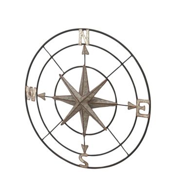 Image showing  Grey Metal Farmhouse Outdoor Compass Wall Decor, 32 in. x 32 in.