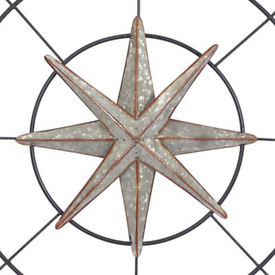 Image showing  Grey Metal Farmhouse Outdoor Compass Wall Decor, 32 in. x 32 in.