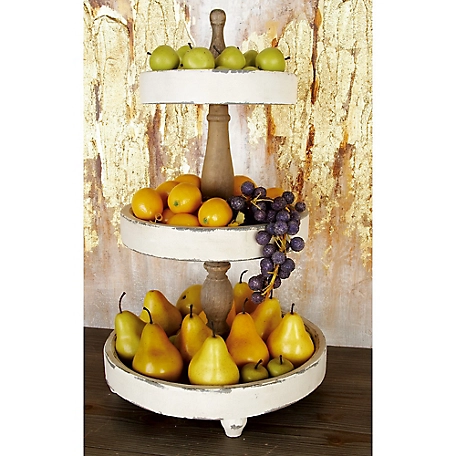 Harper & Willow White Wood Farmhouse 3-Tier Tray Stand, 24 in. x 15 in. x 15 in