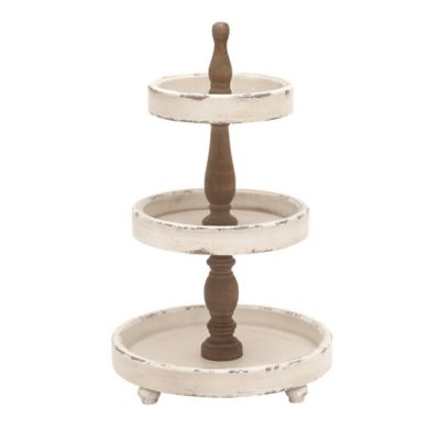 Image showing  White Wood Farmhouse 3-Tier Tray Stand, 24 in. x 15 in. x 15 in