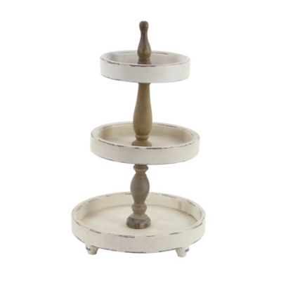 Image showing  White Wood Farmhouse 3-Tier Tray Stand, 24 in. x 15 in. x 15 in