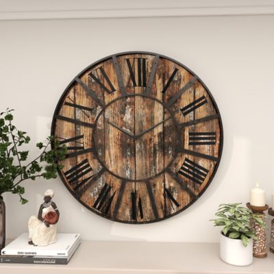 Harper & Willow Brown Wooden Wall Clock with Black Accents 36" x 2" x 36"