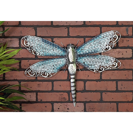 Harper & Willow Turquoise Metal Eclectic Dragonfly Outdoor Wall Decor, 25 in. x 16 in.