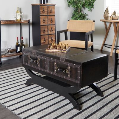 Harper & Willow Rectangular Faux Leather and Wood Traditional Coffee Table, 48 in.