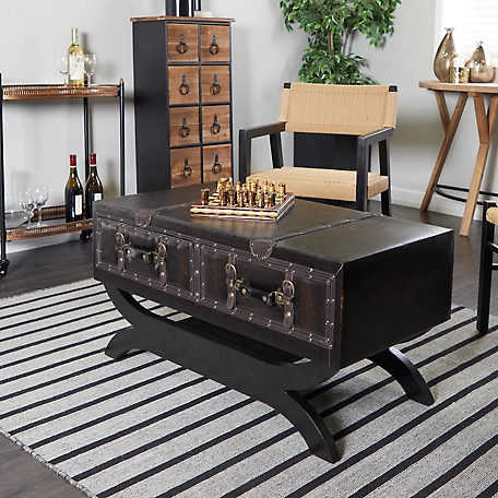 Harper & Willow Faux Leather and Wood Traditional Coffee Table