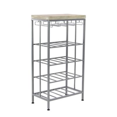 Image showing  Grey Metal Contemporary Standing Wine Rack, 19" x 11" x 36"
