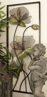 Harper & Willow Black Tin Traditional Floral Wall Decor, 14 in. x 36 in., 2 pc.