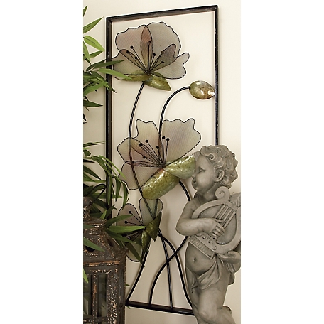 Harper & Willow Black Tin Traditional Floral Wall Decor, 14 in. x 36 in., 2 pc.