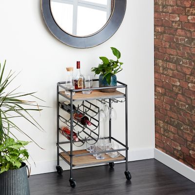 Harper & Willow Chinese Fir and Metal Industrial Bar Cart