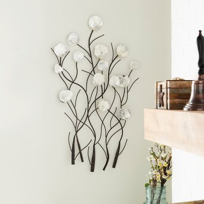 Harper & Willow White Metal Floral Wall Decor with Capiz Accents, 24 in. x 36 in.