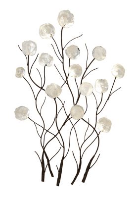 Image showing  White Metal Floral Wall Decor with Capiz Accents, 24 in. x 36 in.