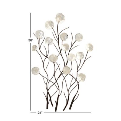 Image showing 6 th Harper & Willow White Metal Floral Wall Decor with Capiz Accents, 24 in. x 36 in.