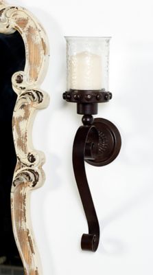 Harper & Willow Brown Iron Traditional Candle Wall Sconce, 20 in. x 6 in. x 5 in., 69590