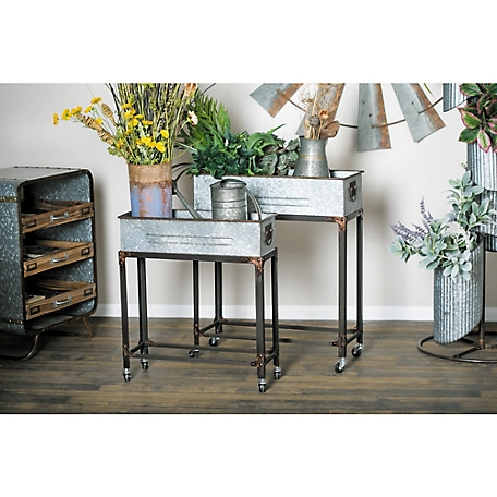 Harper & Willow Iron/Aluminum Farmhouse Planter Set with Wheels, 24 in., 29 in., 2 pk.