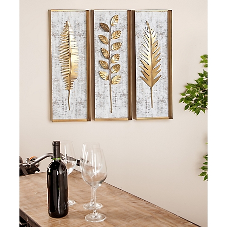 Harper & Willow Gold Metal Contemporary Floral Wall Decor, 12 in. x 32 in., 3 pc.