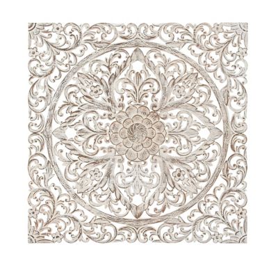 Image showing  Distressed Brown Traditional Floral Wood Wall Decor, 36 in. x 36 in.