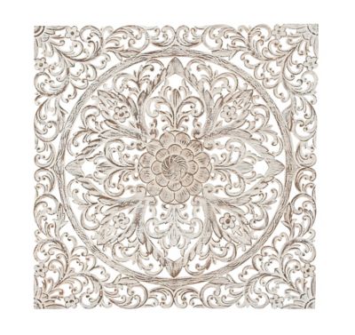 Image showing  Distressed Brown Traditional Floral Wood Wall Decor, 36 in. x 36 in.