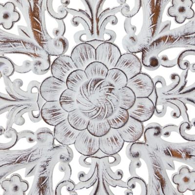 Image showing 5 th Harper & Willow Distressed Brown Traditional Floral Wood Wall Decor, 36 in. x 36 in.