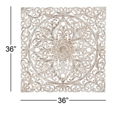 Image showing 6 th Harper & Willow Distressed Brown Traditional Floral Wood Wall Decor, 36 in. x 36 in.