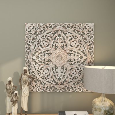 Image showing 8 th Harper & Willow Distressed Brown Traditional Floral Wood Wall Decor, 36 in. x 36 in.