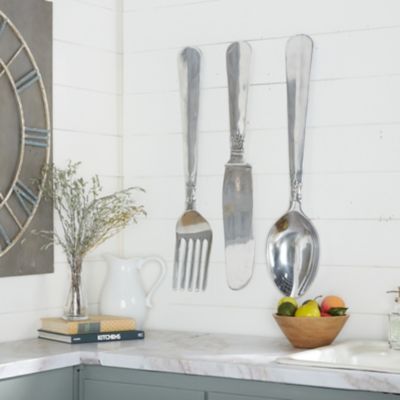 Harper & Willow Silver Aluminum Traditional Wall Decor, 35 in. x 8 in., 3 pc.