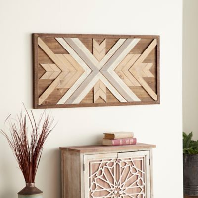 Harper & Willow Brown Farmhouse Abstract Wood Wall Decor, 24 in. x 48 in.
