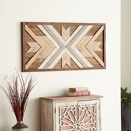 Harper & Willow Brown Farmhouse Abstract Wood Wall Decor, 24 in. x 48 in.
