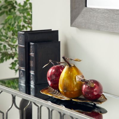 Harper & Willow Iron Traditional Decorative Fruit with Tray, 9 in. x 19 in. x 10 in., Red