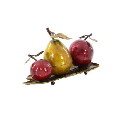 Image showing  Iron Traditional Decorative Fruit with Tray, 9 in. x 19 in. x 10 in., Red