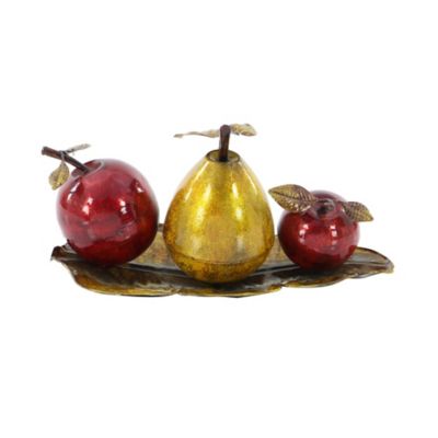 Image showing  Iron Traditional Decorative Fruit with Tray, 9 in. x 19 in. x 10 in., Red