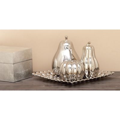 Harper & Willow Ceramic Glam Fruit Sculpture Set, 12 in. x 8 in., Silver, 4 pc.