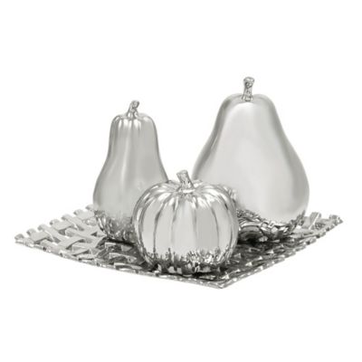 Image showing 1 th Harper & Willow Ceramic Glam Fruit Sculpture Set, 12 in. x 8 in., Silver, 4 pc.