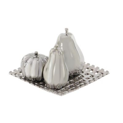 Image showing 2 th Harper & Willow Ceramic Glam Fruit Sculpture Set, 12 in. x 8 in., Silver, 4 pc.