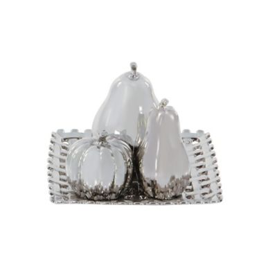 Image showing 3 th Harper & Willow Ceramic Glam Fruit Sculpture Set, 12 in. x 8 in., Silver, 4 pc.