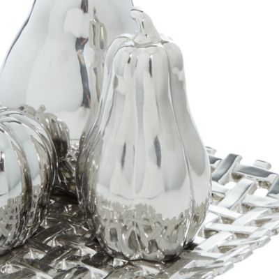 Image showing 6 th Harper & Willow Ceramic Glam Fruit Sculpture Set, 12 in. x 8 in., Silver, 4 pc.