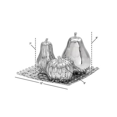 Image showing 7 th Harper & Willow Ceramic Glam Fruit Sculpture Set, 12 in. x 8 in., Silver, 4 pc.
