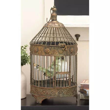 Harper & Willow Vintage Metallic Bronze Conical Bird Cages 24 in 16 in Pack of 2 Pet Bird Cages