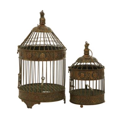 Image showing  Vintage Bronze Metallic Tapered Bird Cages, 24 in., 16 in., 2-Pack