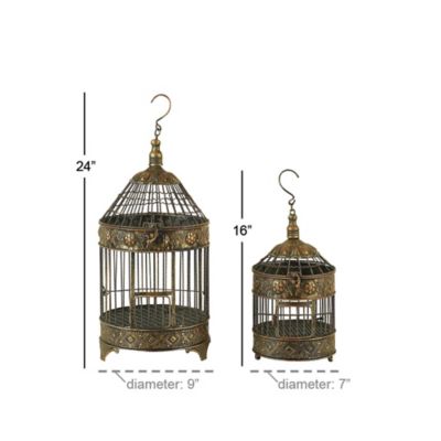 Image showing 7 th Harper & Willow Vintage Bronze Metallic Tapered Bird Cages, 24 in., 16 in., 2-Pack
