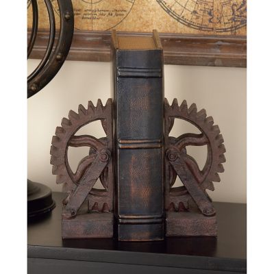 Harper & Willow Brown Polystone Industrial Gear Bookends, Natural Brown, 7 in. x 5 in., 2-Pack