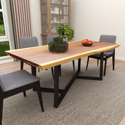 Harper & Willow Rectangular Metal and Wood Dining Table for 4 People, 79 in. x 40 in. x 30 in., Brown/Black