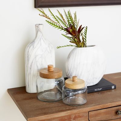 Harper & Willow Silver Glass Decorative Jars with Wood Lids, 8 in., 6 in.,  5 in., 3 pc. at Tractor Supply Co.