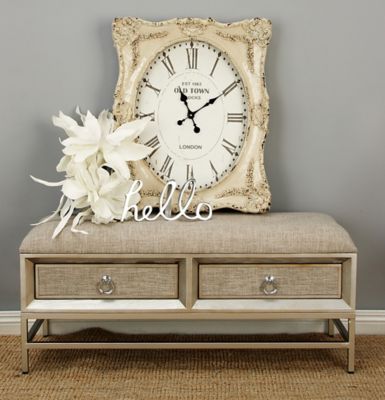 Harper & Willow Linen Upholstered Storage Bench with Tufted Seat and Ring Handles, 43 in. x 16 in. x 19 in., Beige