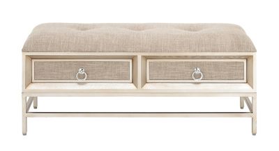 Image showing  Linen Upholstered Storage Bench with Tufted Seat and Ring Handles, 43 in. x 16 in. x 19 in., Beige