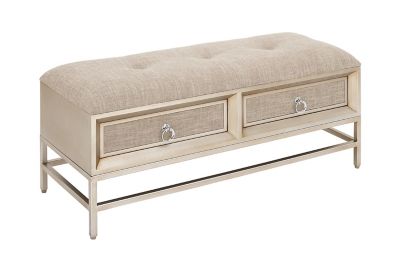 Image showing  Linen Upholstered Storage Bench with Tufted Seat and Ring Handles, 43 in. x 16 in. x 19 in., Beige