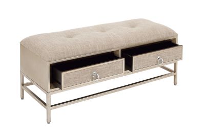 Image showing  Linen Upholstered Storage Bench with Tufted Seat and Ring Handles, 43 in. x 16 in. x 19 in., Beige