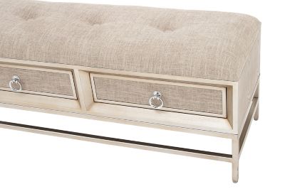 Image showing  Linen Upholstered Storage Bench with Tufted Seat and Ring Handles, 43 in. x 16 in. x 19 in., Beige