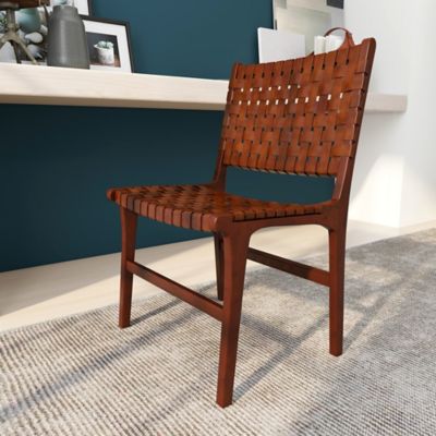 Harper & Willow Brown Teak Wood Woven Dining Chair, 21 in. W, 33 in. H, 2-Pack