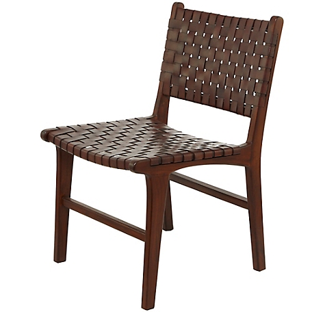 Harper & Willow Natural Teak Wood and Leather Scoop Back Dining Chair, 19.5  x 32 in. x 20.5 in., 15 lb. at Tractor Supply Co.
