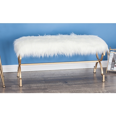 Harper & Willow Fur and Metal Contemporary Bench